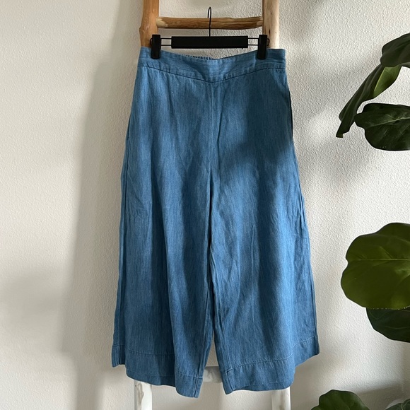 Madewell Chambray Huston Soft Denim Pull on Crop High Rise Wide Leg Pants - Picture 2 of 8